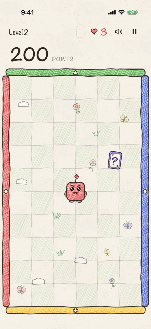 The red square in the middle of a meadow board, with a gate of each color around the edges.