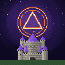 The Wizard Siege icon: a violet castle under a burning rune.